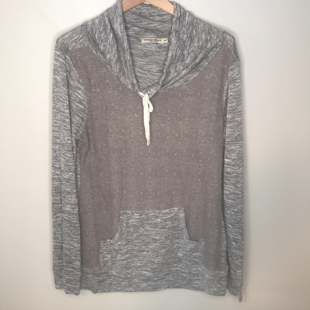 Chance or Fate Gray Lace Cowl Pullover Large